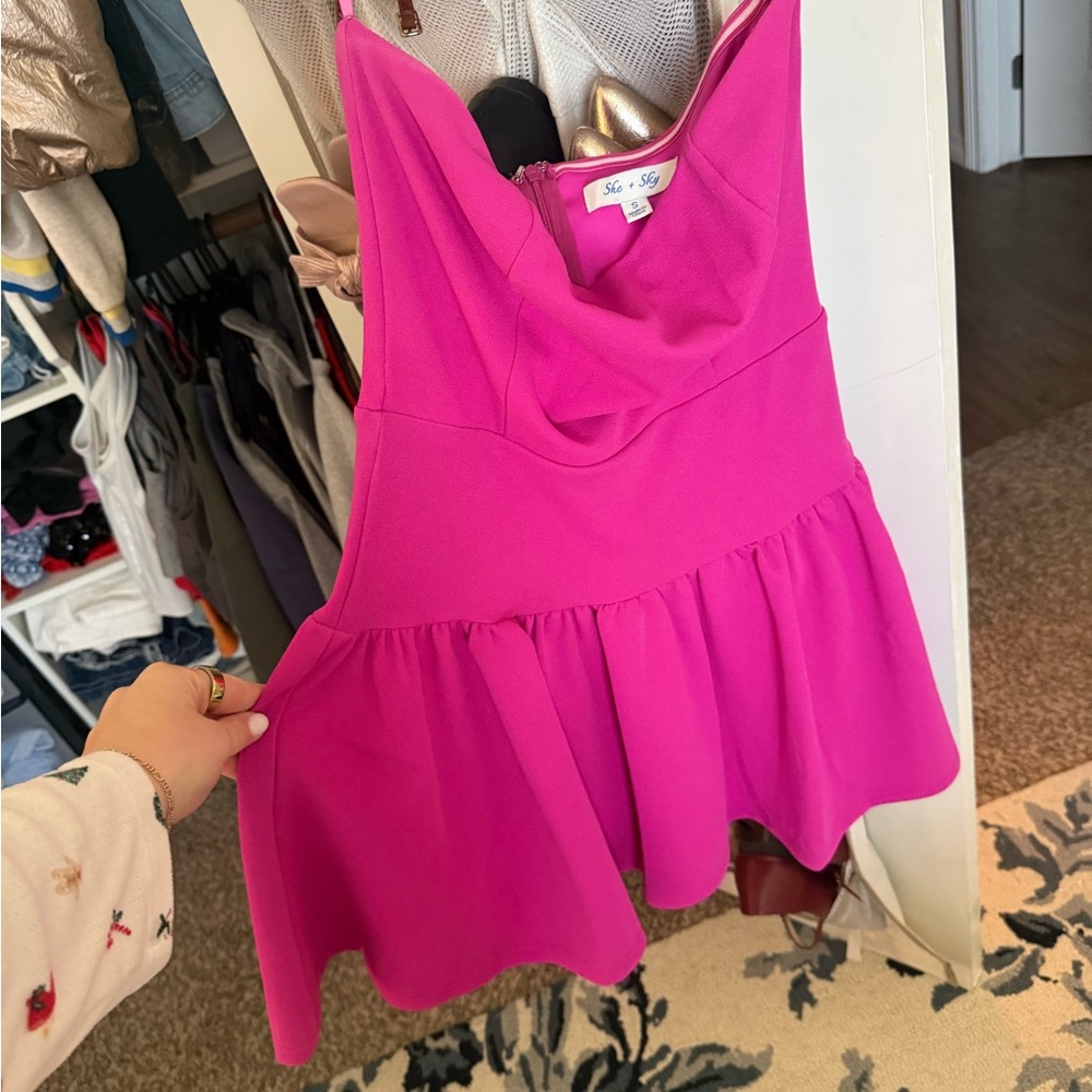 She + Sky Fuchsia Peplum Blouse